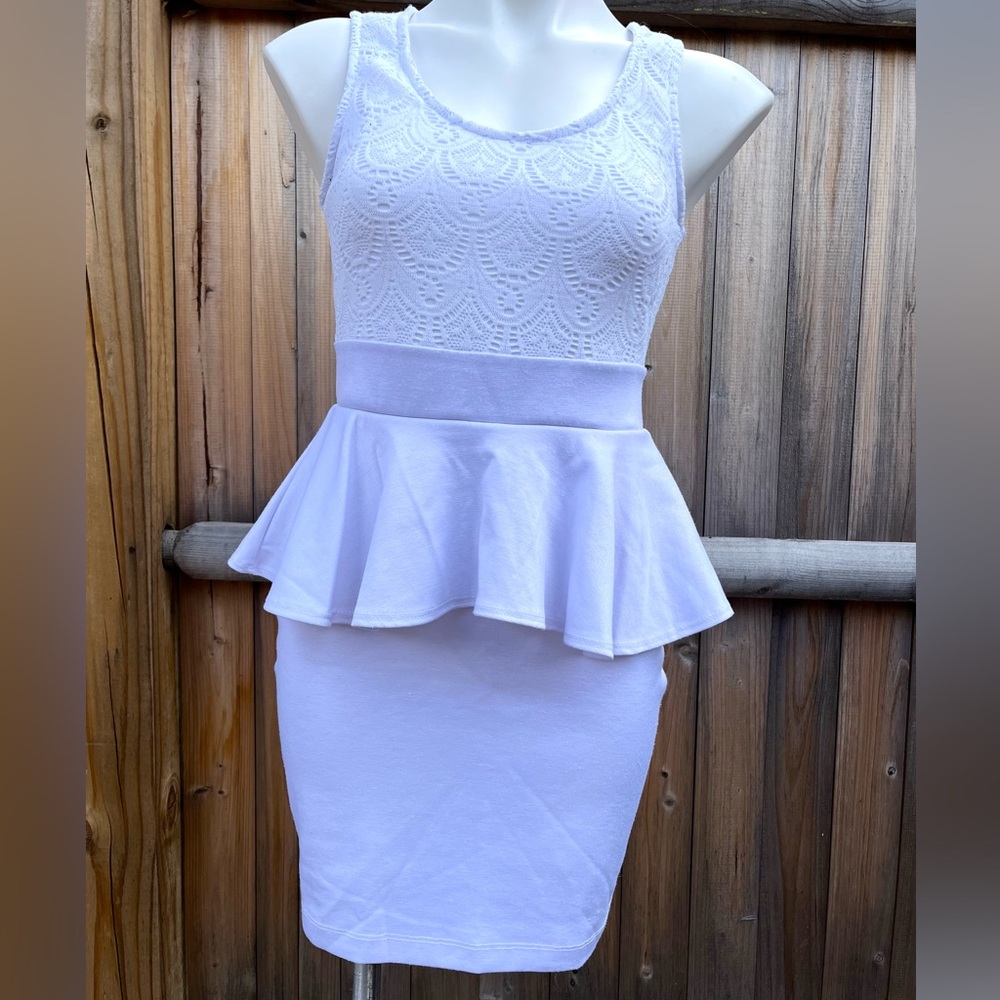 FINAL PRICE: Bailey Blue White Peplum Style Lace Design Dress
